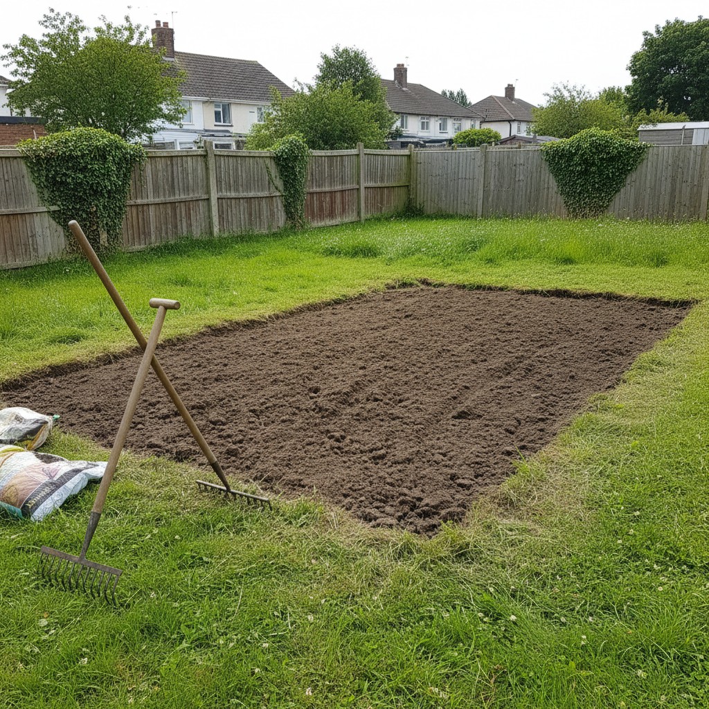 Cleared bare soil prepared for wildflower meadow seeding