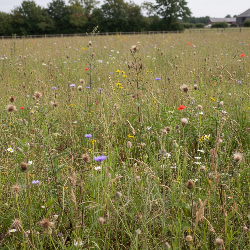 First-year wildflower meadow looking weedy and sparse