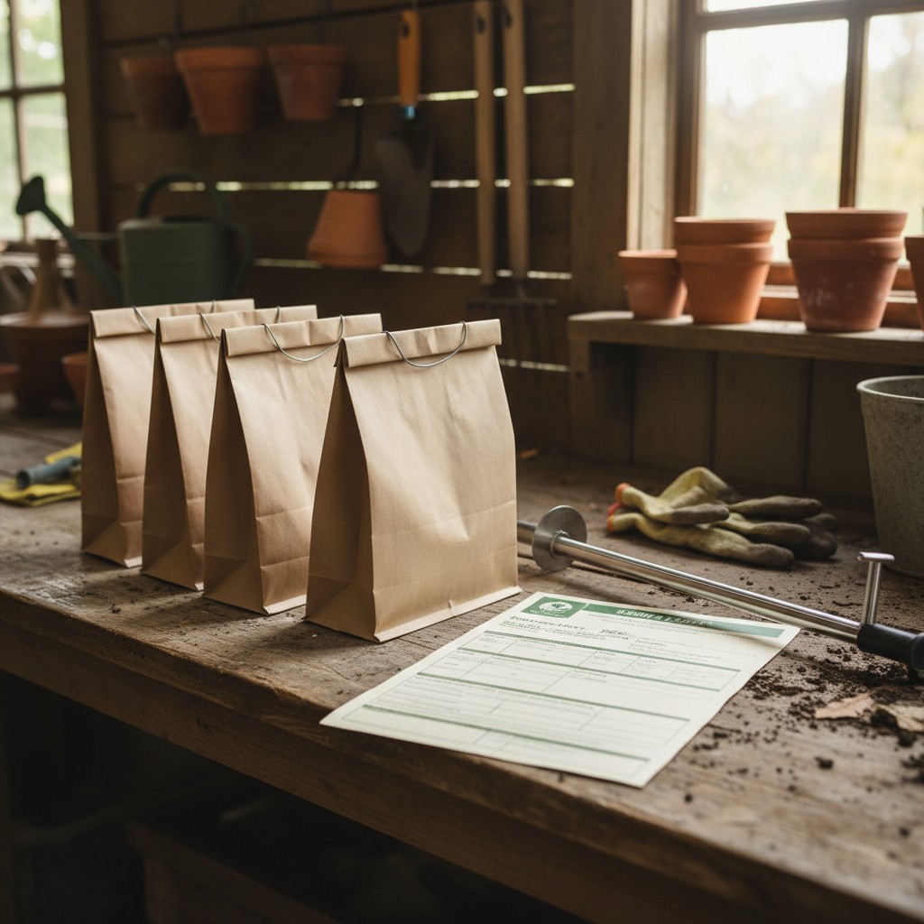 A professional soil test kit from a county extension with sample bags and submission form