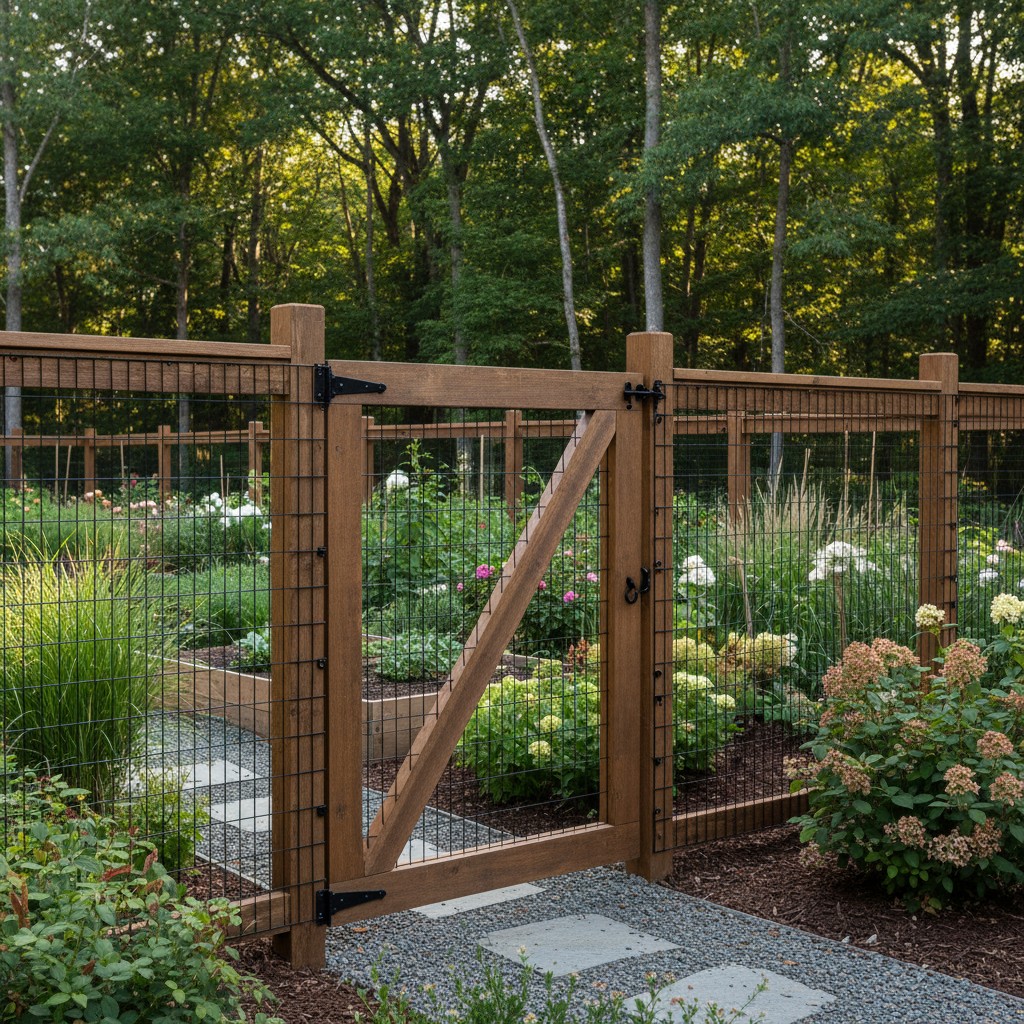 A well-built tall gate in a deer fence