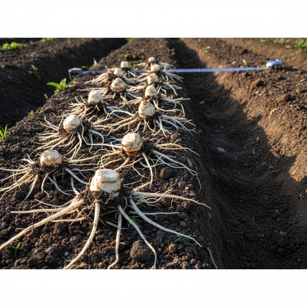 Bare-root asparagus crowns showing root system