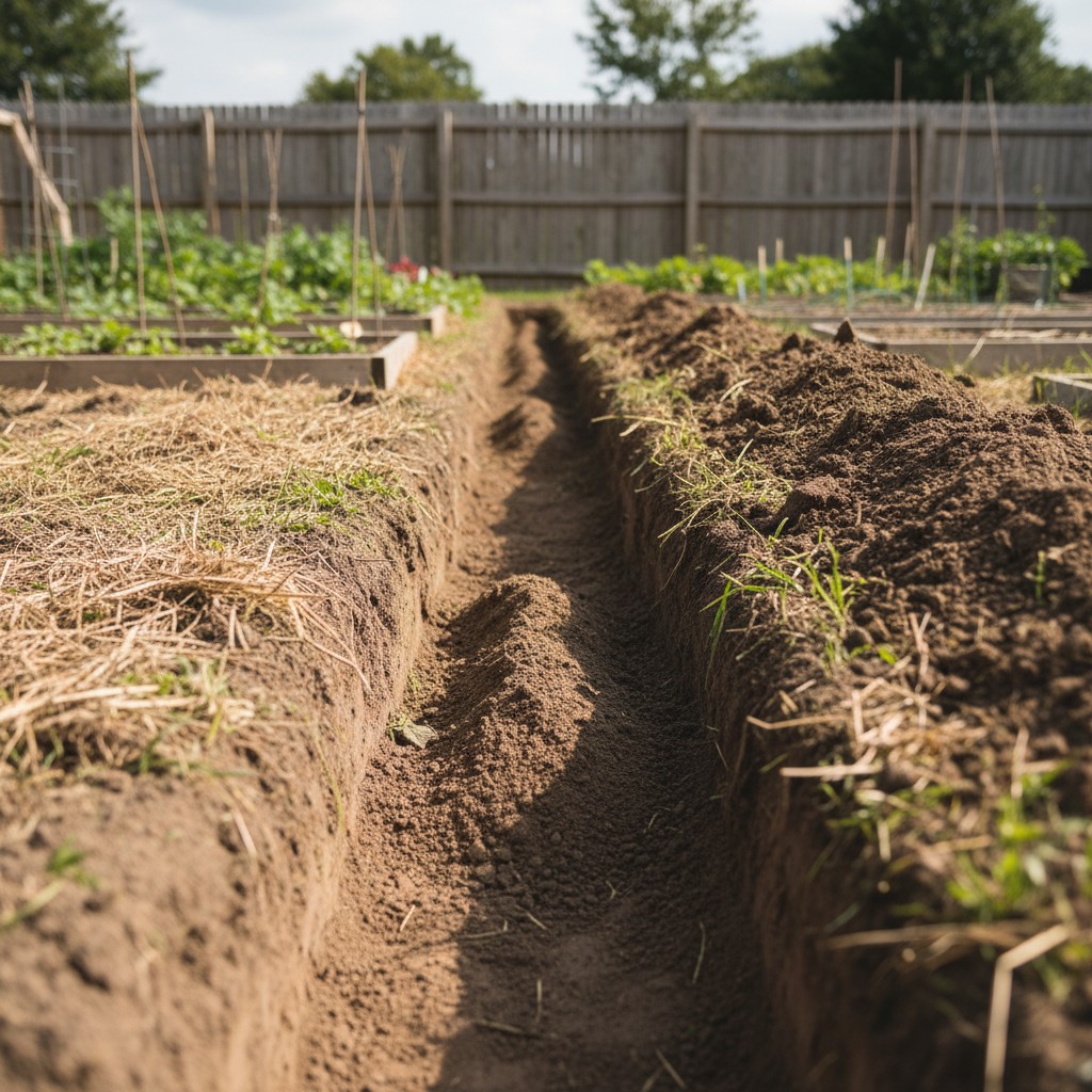 A 12-inch deep trench for asparagus planting