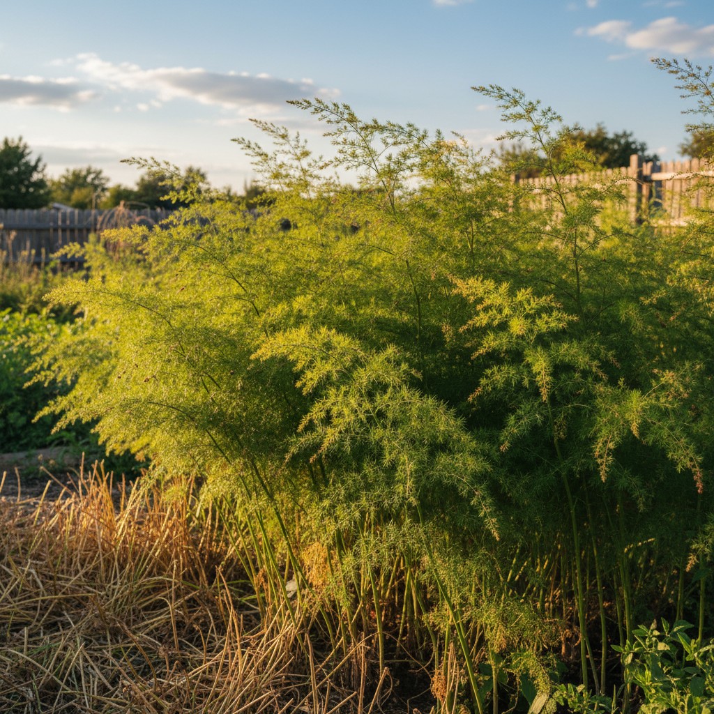 Tall feathery asparagus ferns in summer