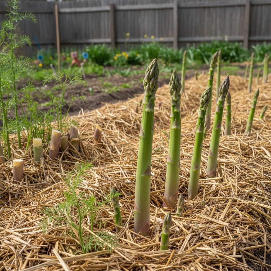 An established asparagus bed with thick spears