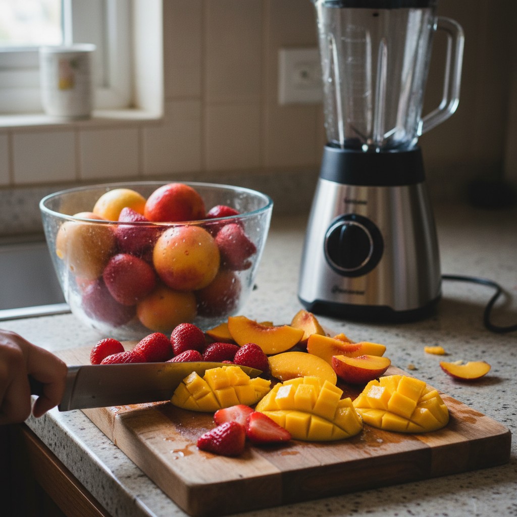 Fresh fruit being prepared for fruit leather