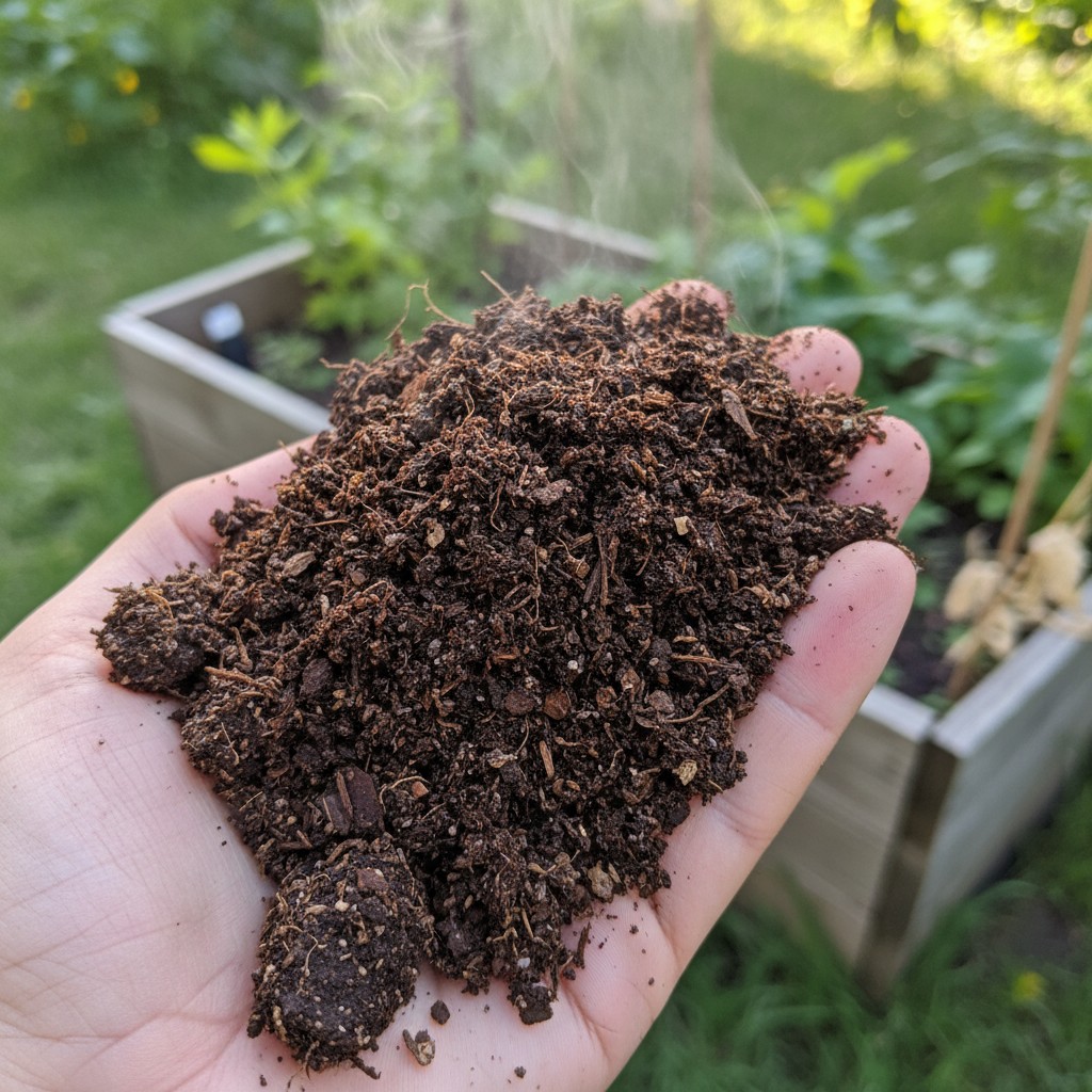 A handful of finished compost
