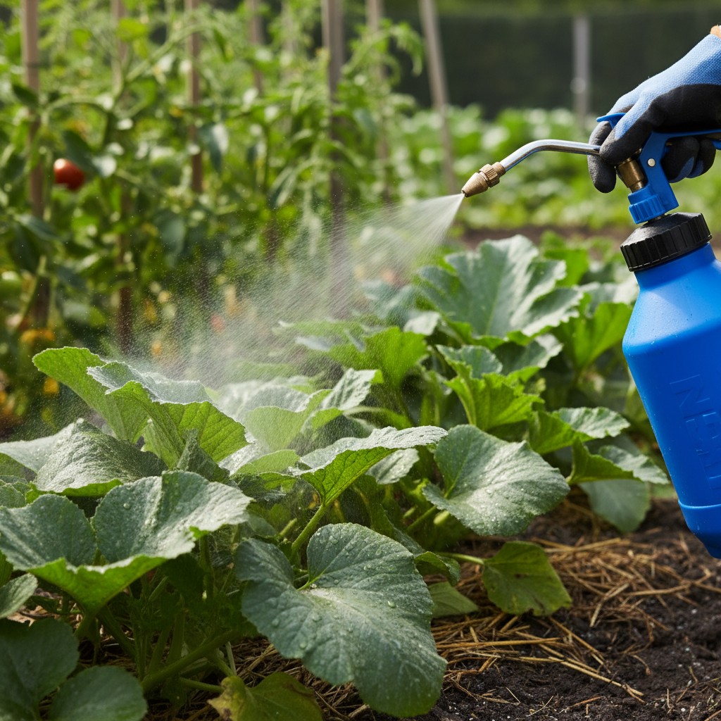 Foliar application of compost tea with a sprayer
