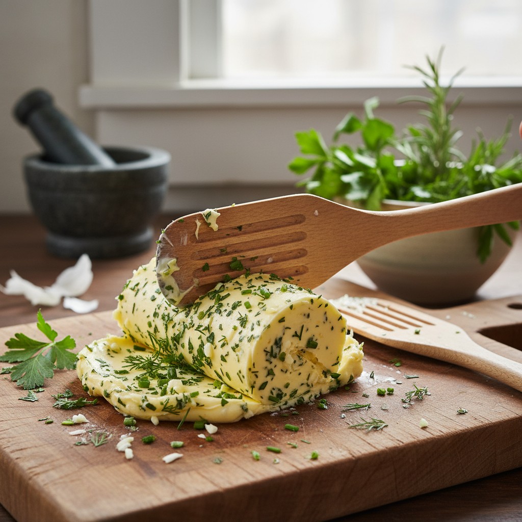 Butter mixed with fresh herbs and garlic