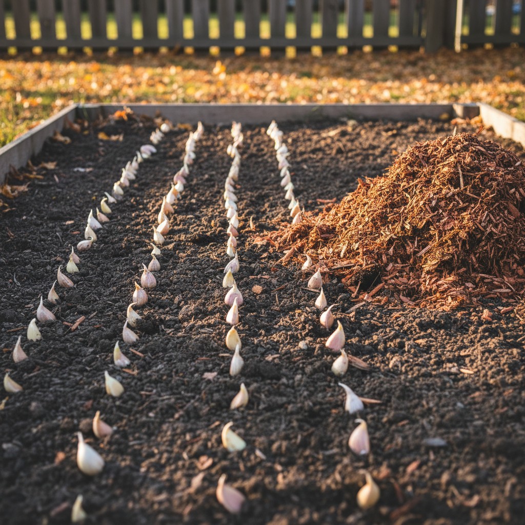 Garlic cloves being planted in November