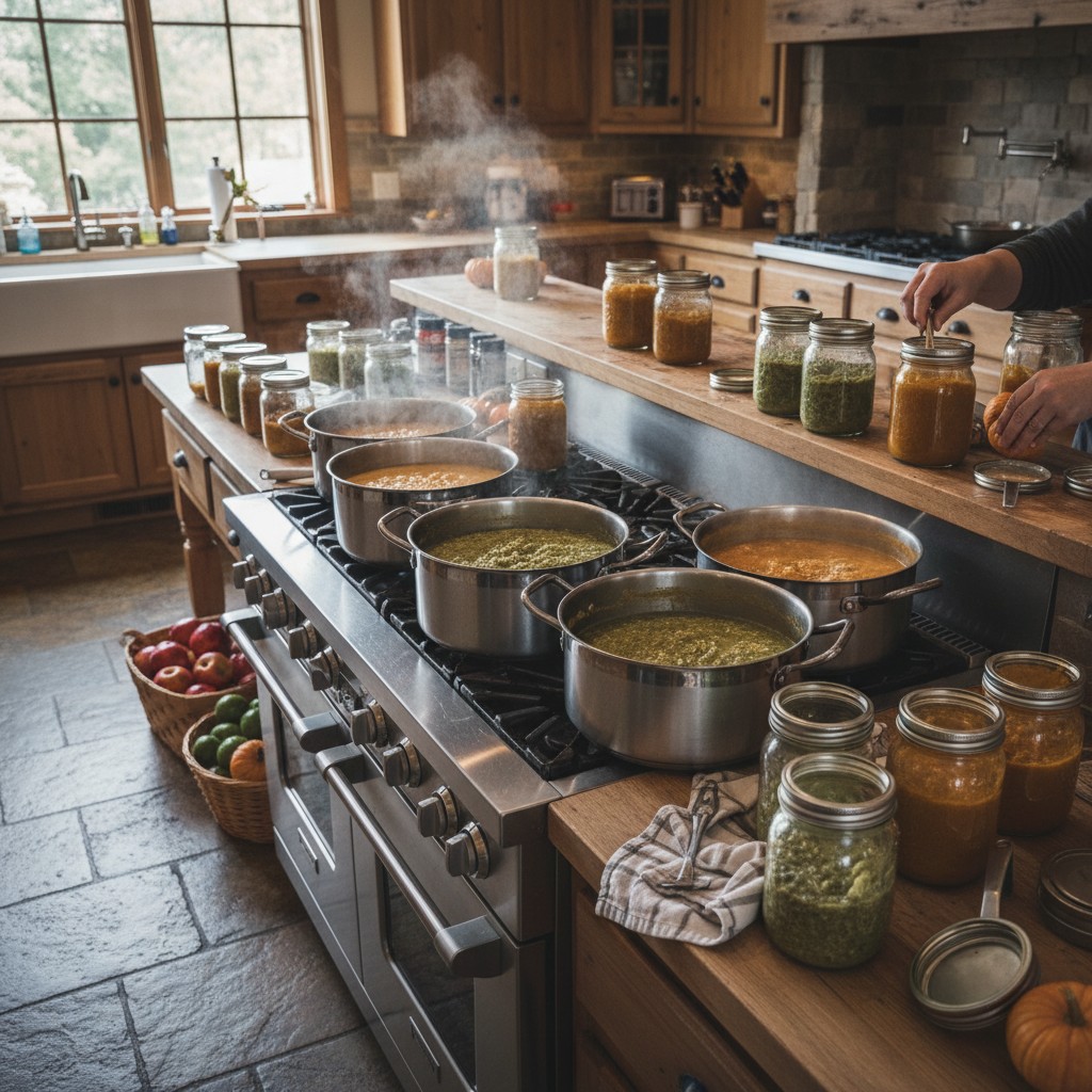 October canning marathon with apple sauce and salsa verde