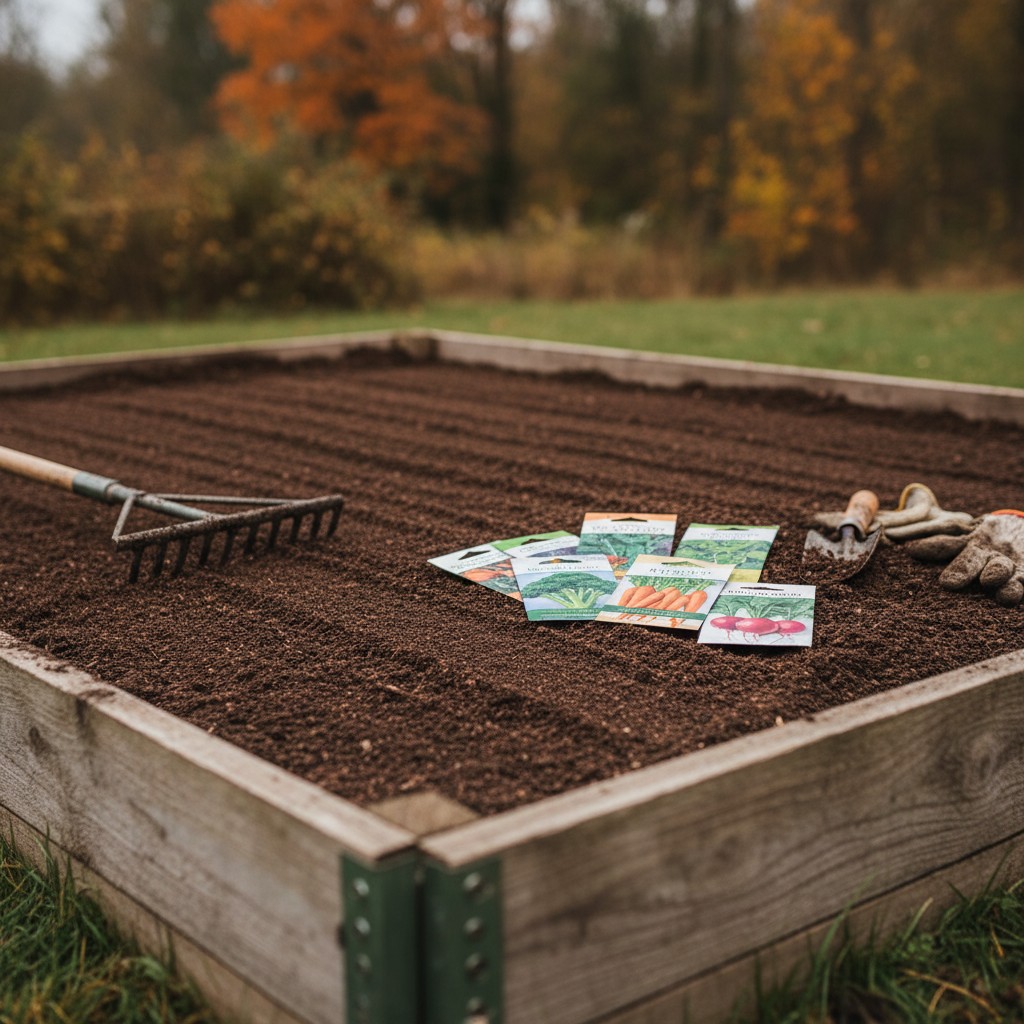 Garden bed being prepared for fall planting
