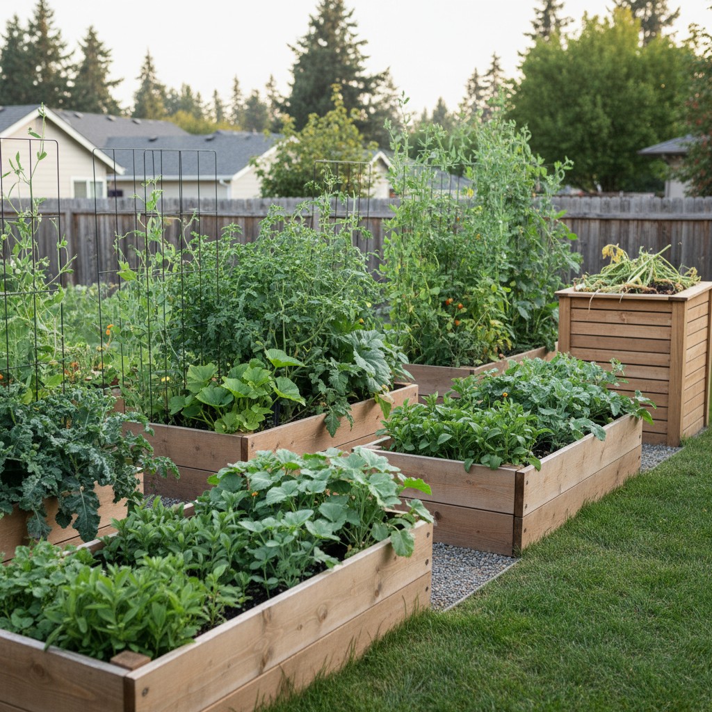 Cedar raised beds in a suburban side yard