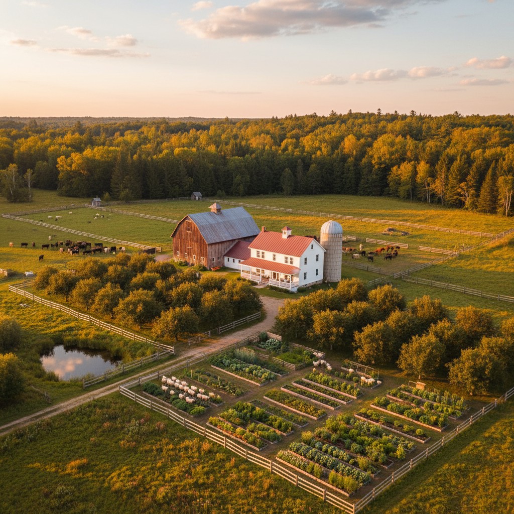 Established homestead with farmhouse, barn, pastures, orchard