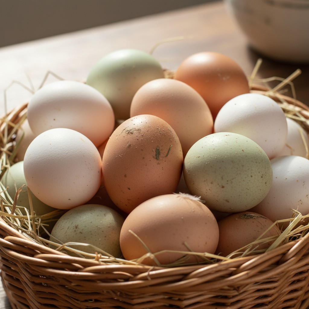Freshly collected unwashed eggs with bloom intact