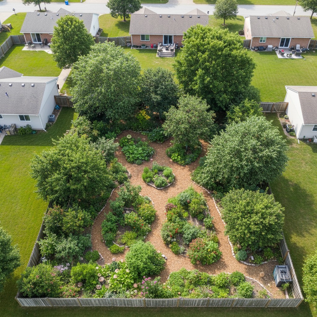 Overhead view of food forest layout
