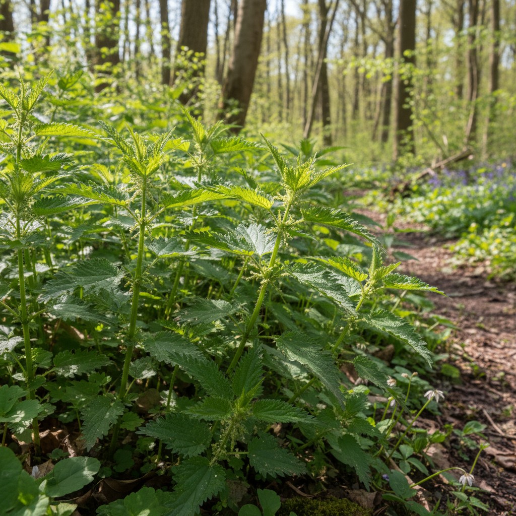 Stinging nettle plants along a woodland edge