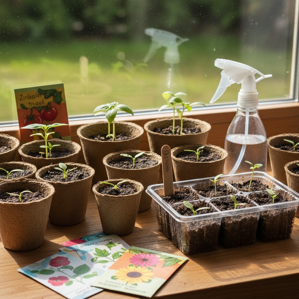 Beginner seed starting on a windowsill