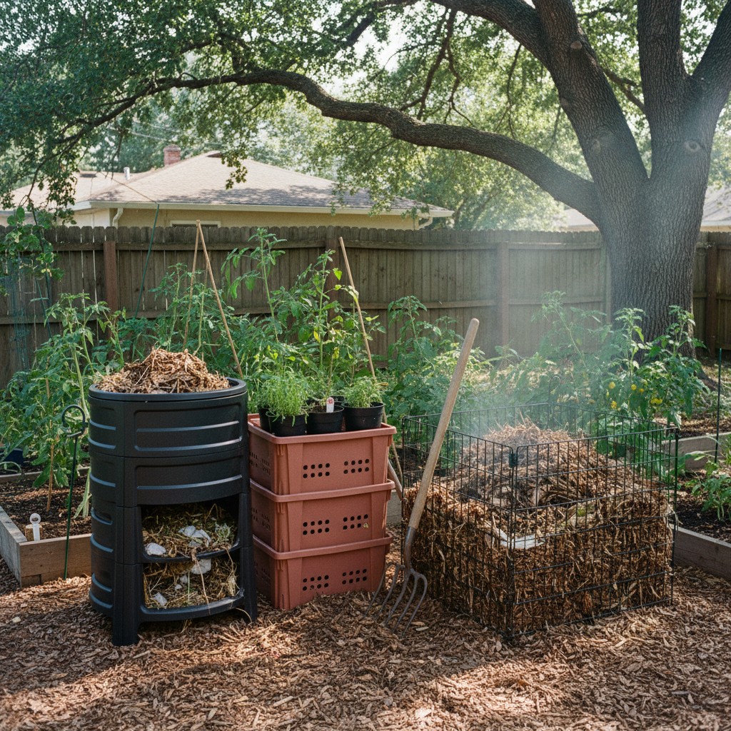Small-yard composting: tumbler, worm bin, and hot pile