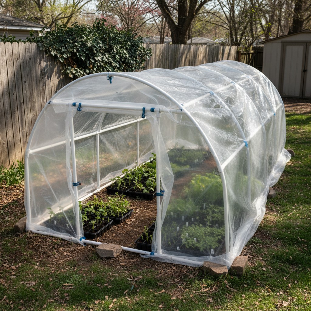 Simple PVC hoop house greenhouse