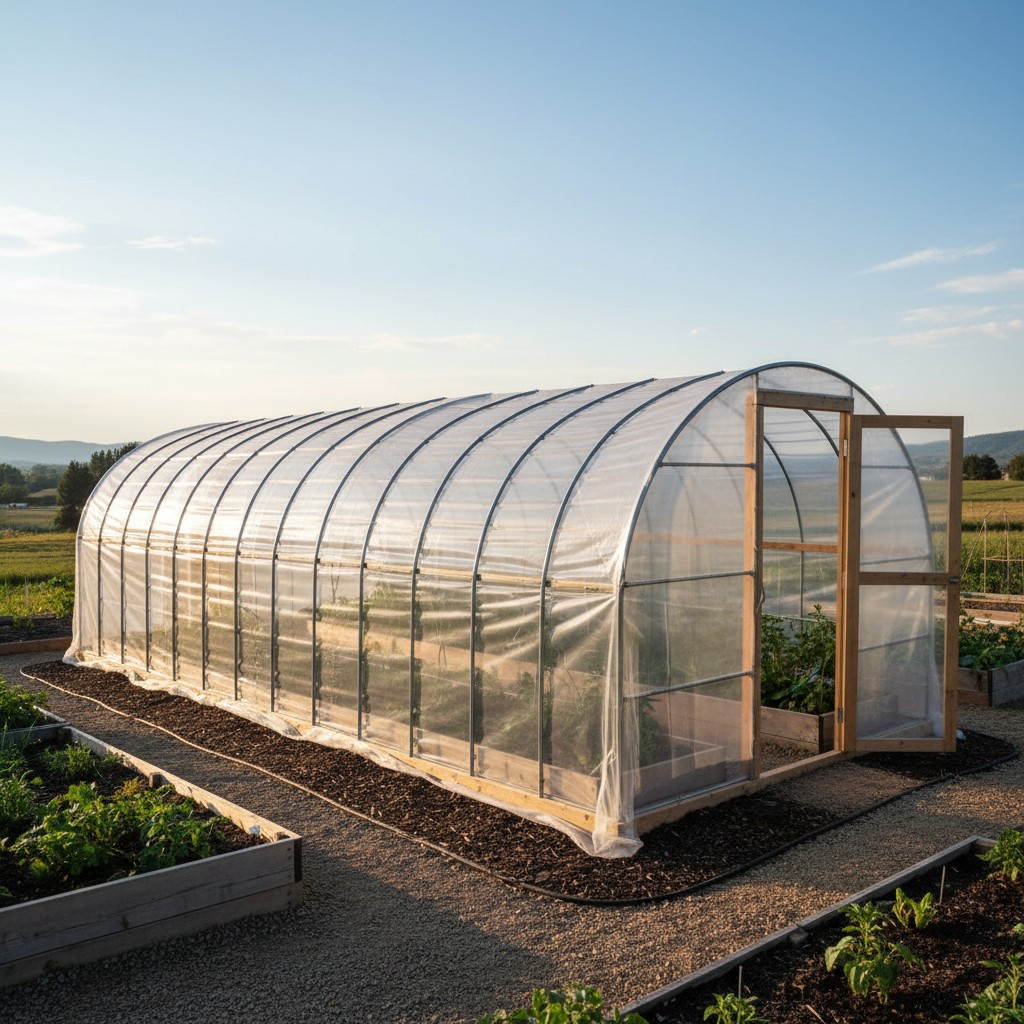 Arched cattle panel greenhouse