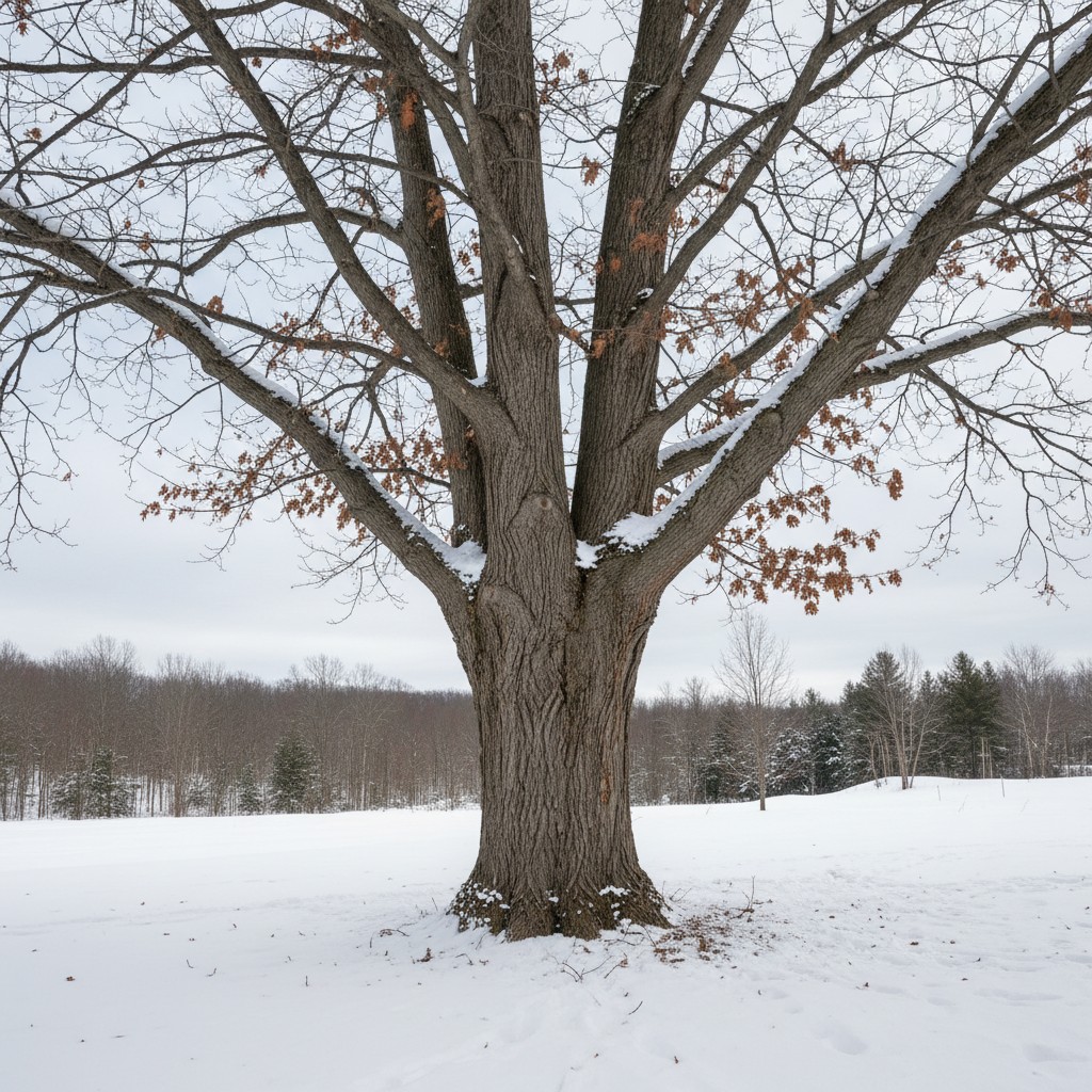 Large sugar maple tree in late winter