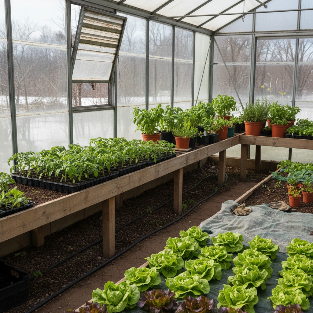 Greenhouse full of thriving plants year-round
