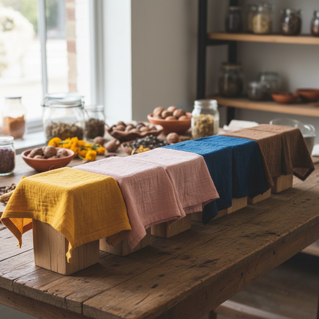 Fabric swatches in a rainbow of natural dye colors