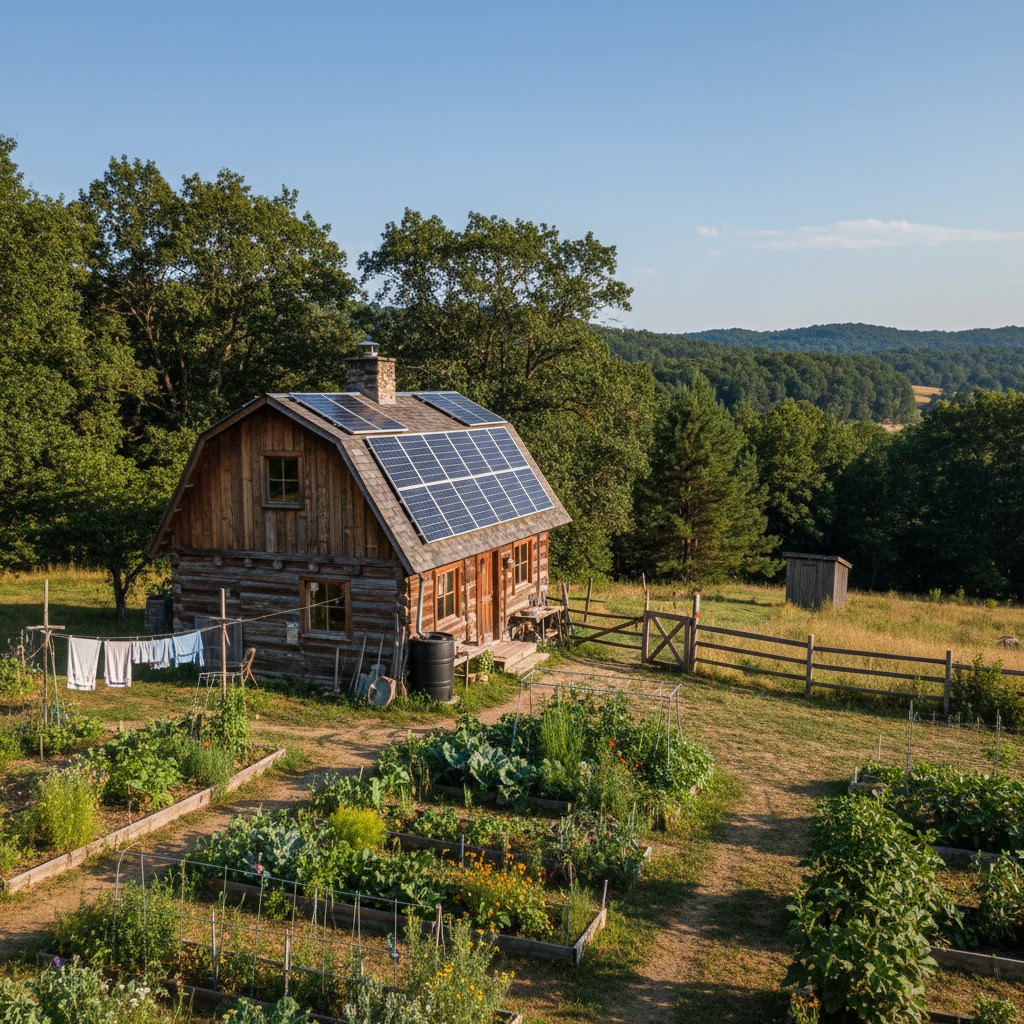 Solar panels on a homestead barn roof