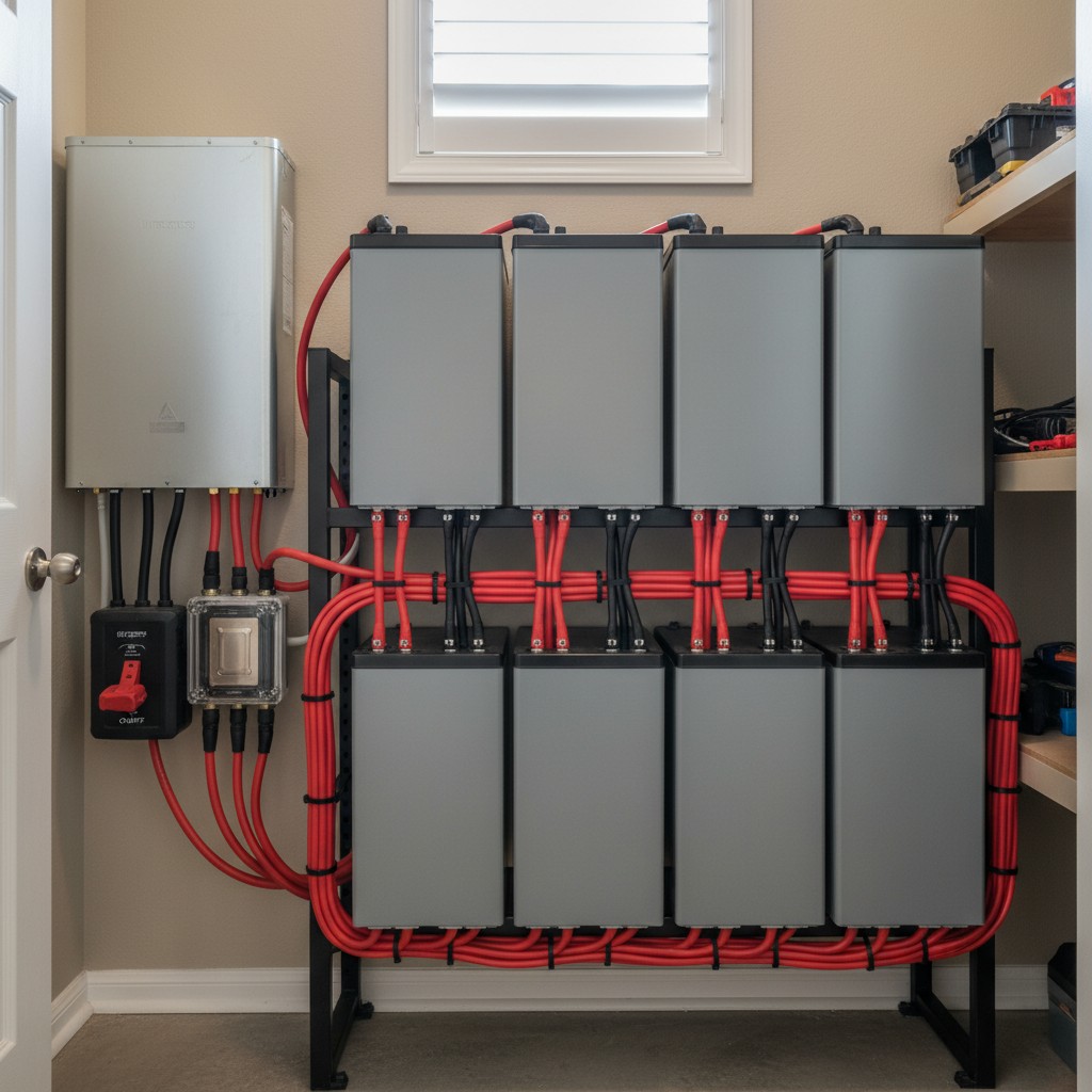 LiFePO4 battery bank with Class-T fuse and DC disconnect