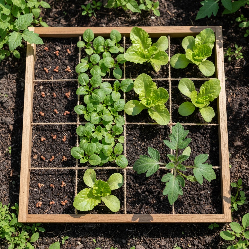 Single square foot section showing correct plant spacing