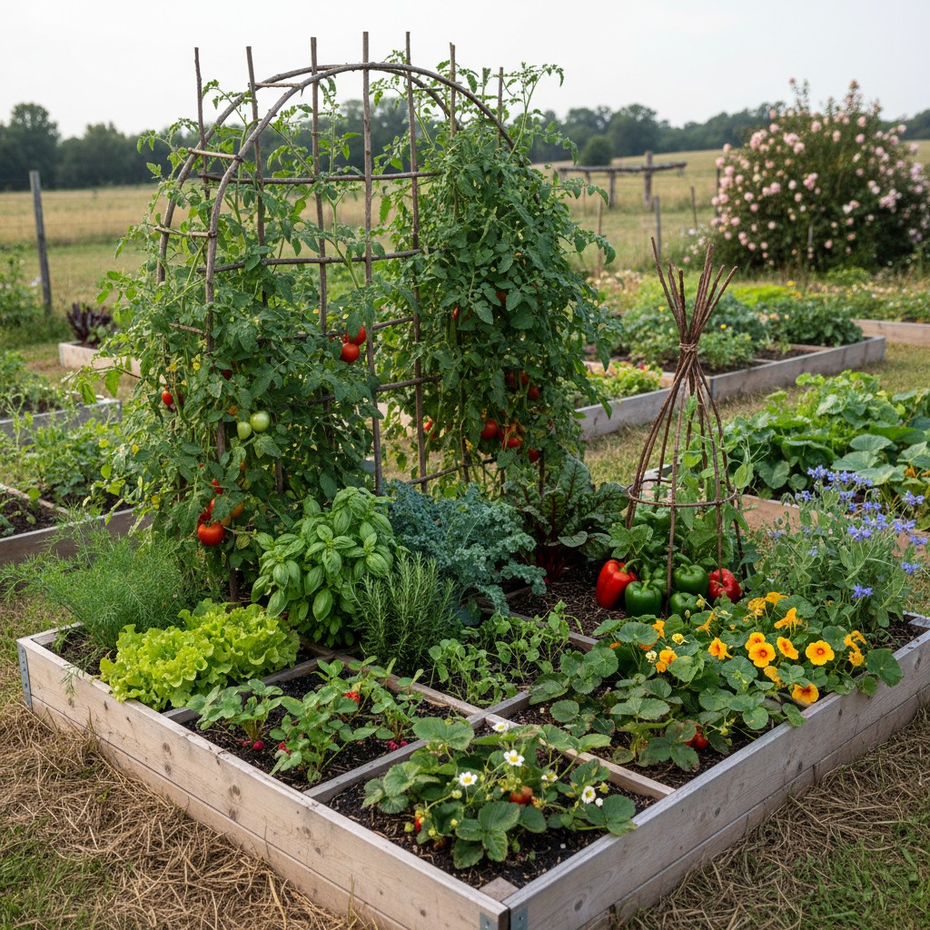 Fully planted square foot garden at peak production
