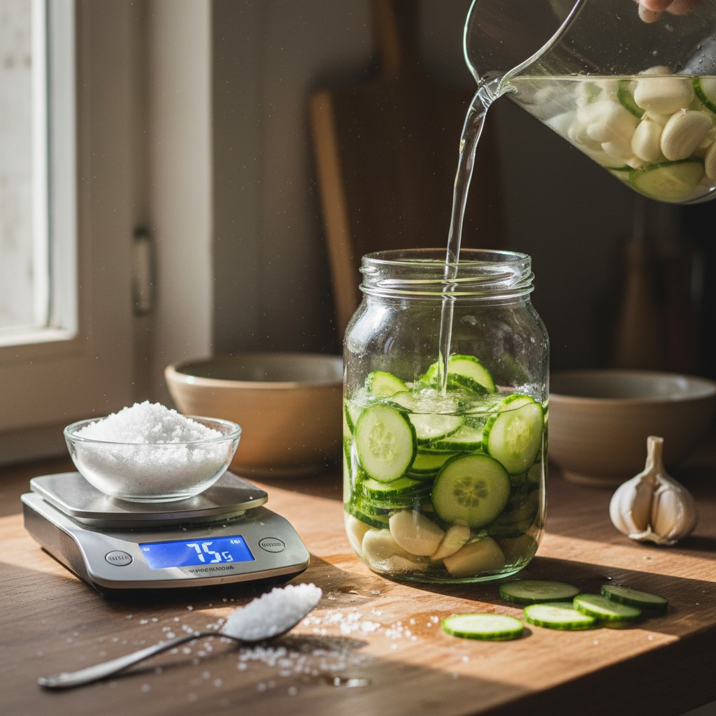 Vegetables being prepared for lacto-fermentation with salt brine