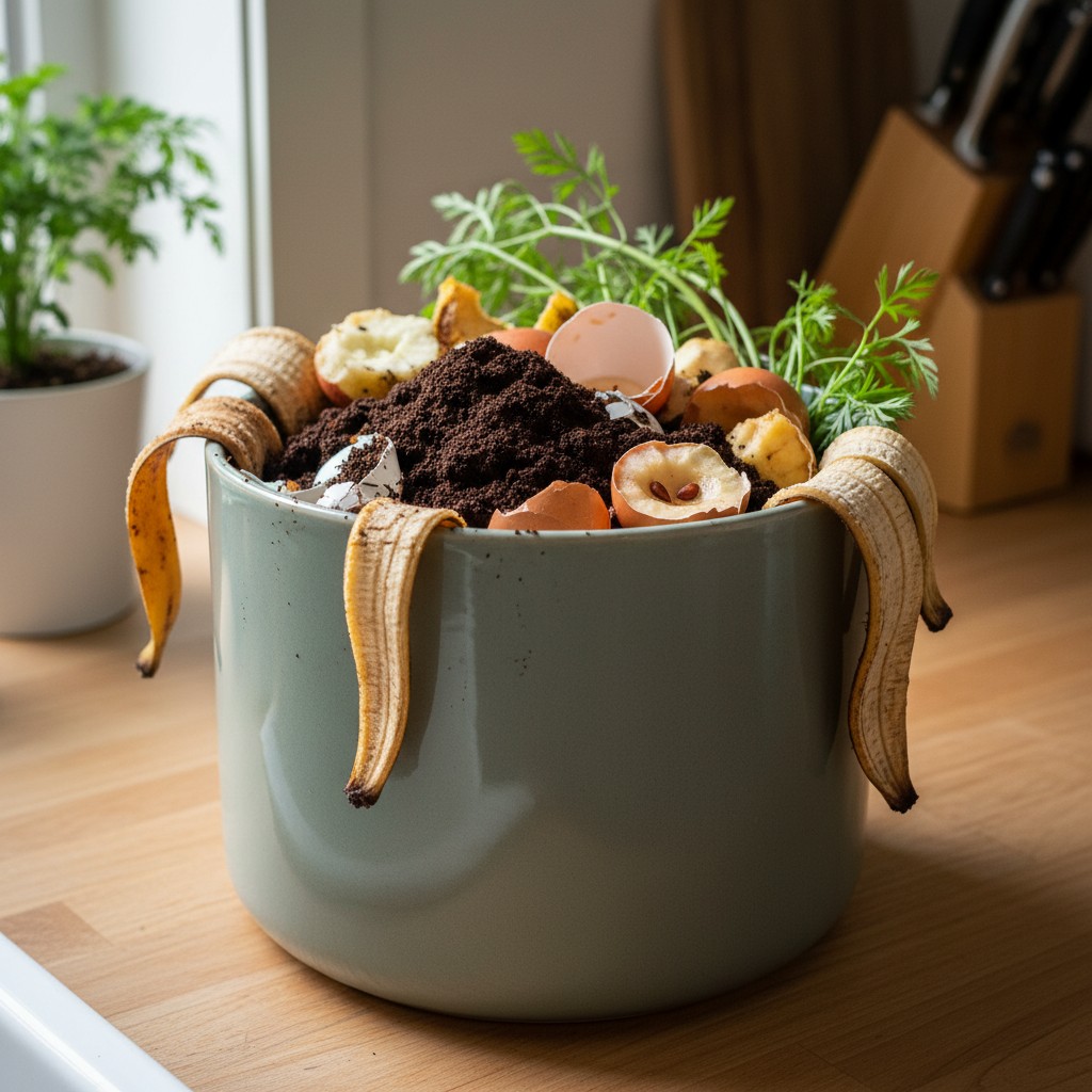 Countertop compost collector of vegetable scraps