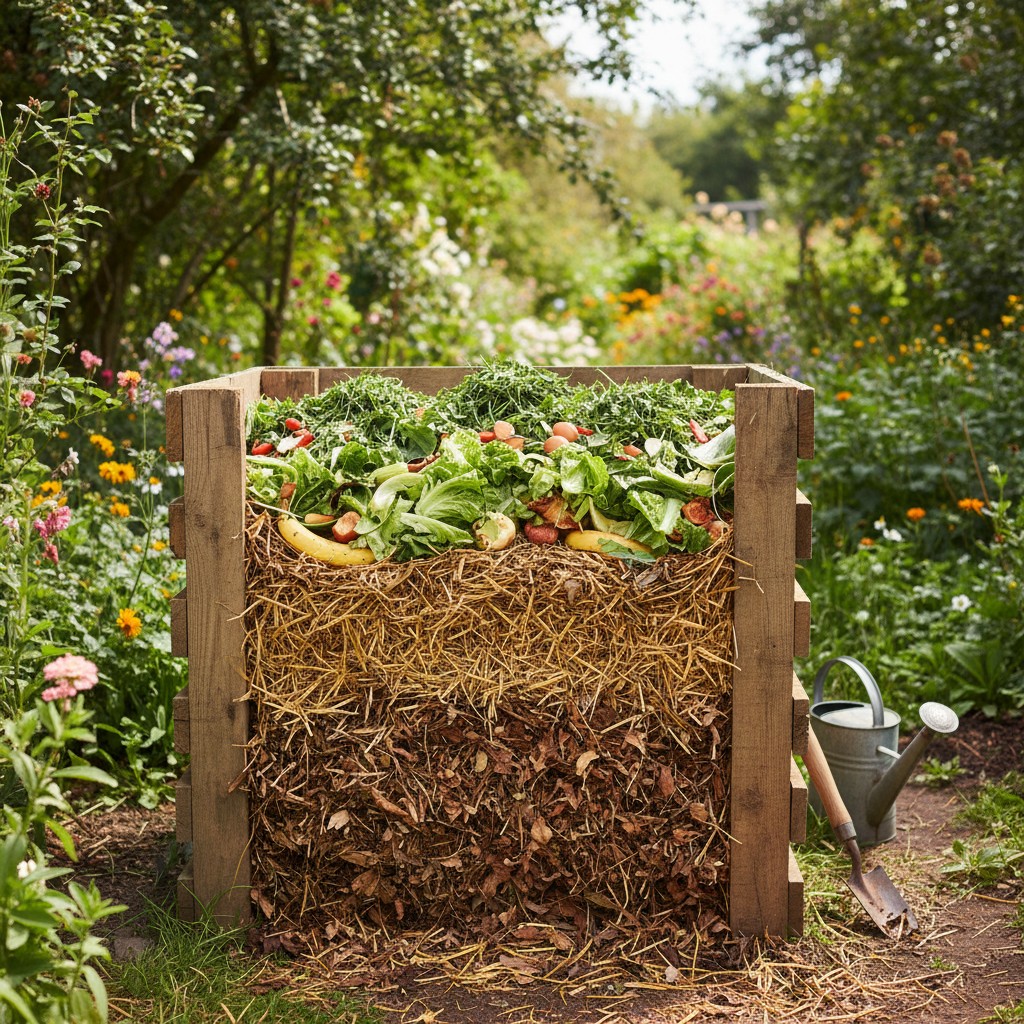 Compost layers of green and brown materials