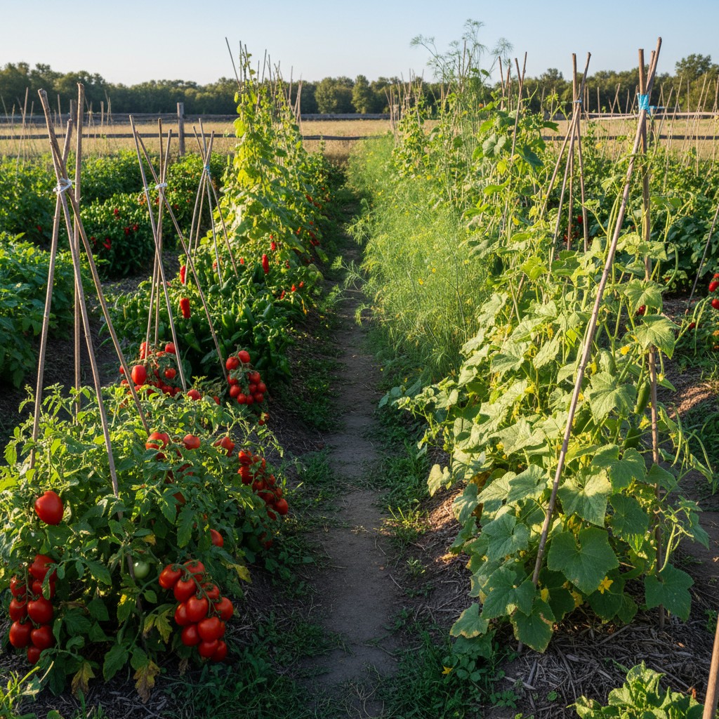 Garden designed for canning with paste tomatoes and pickles