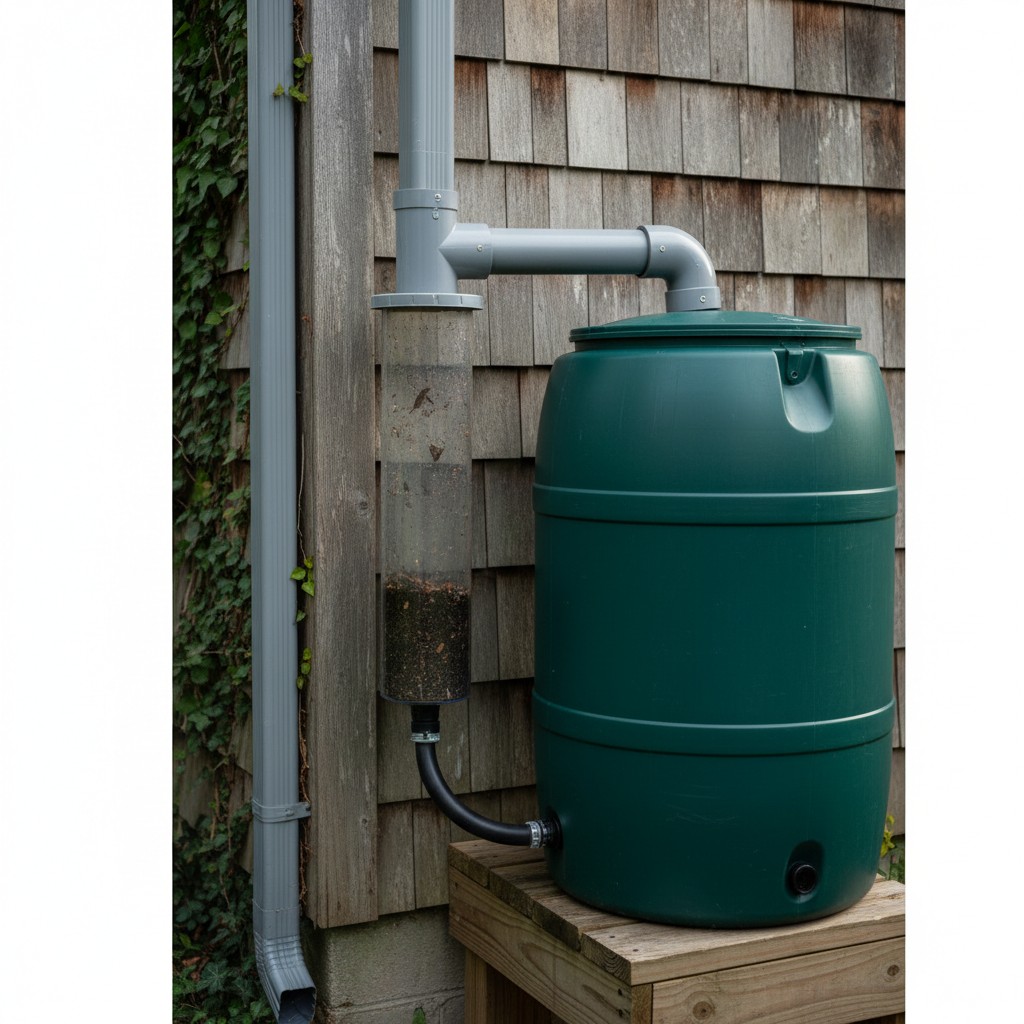 First-flush diverter installed on downspout