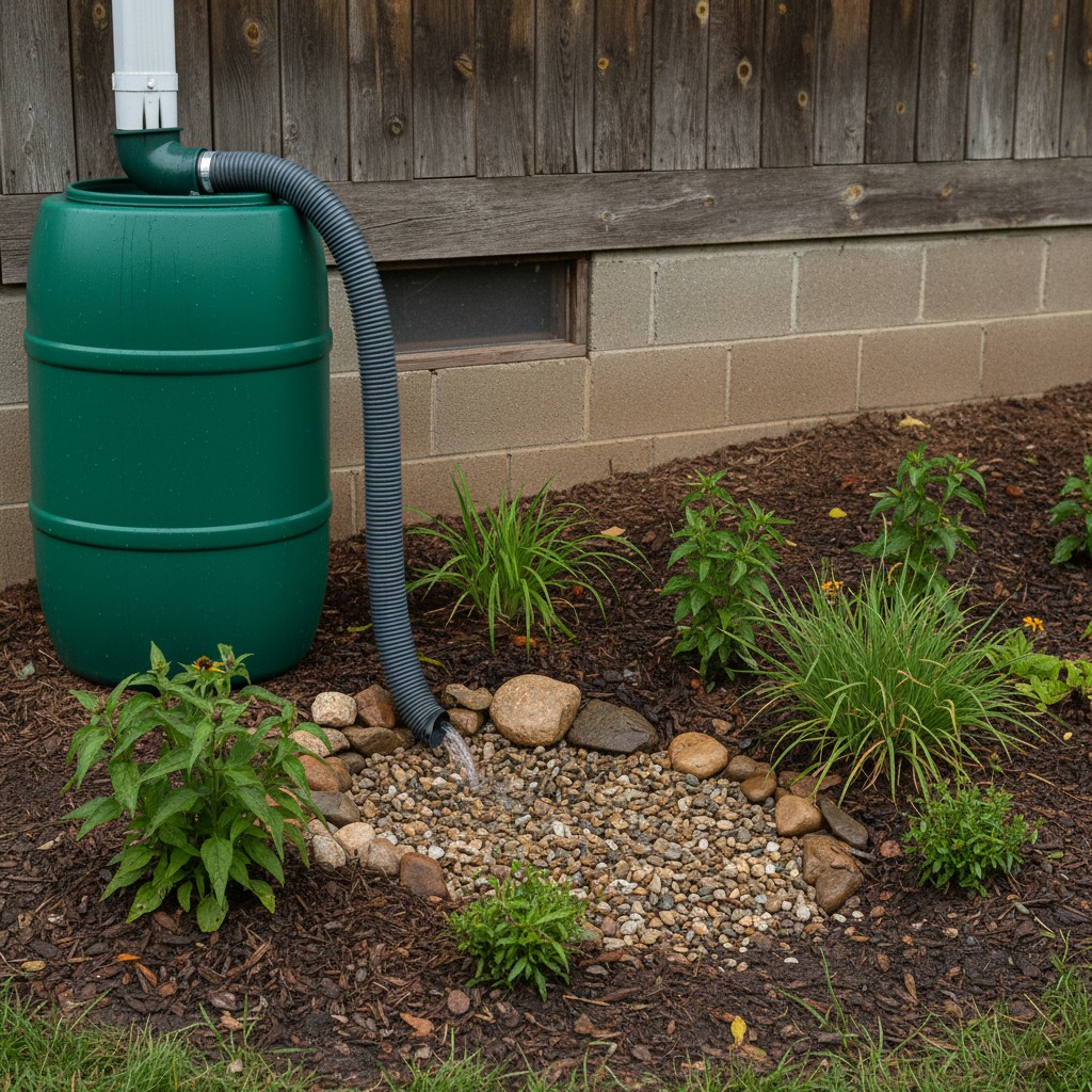 Rain barrel overflow to garden bed