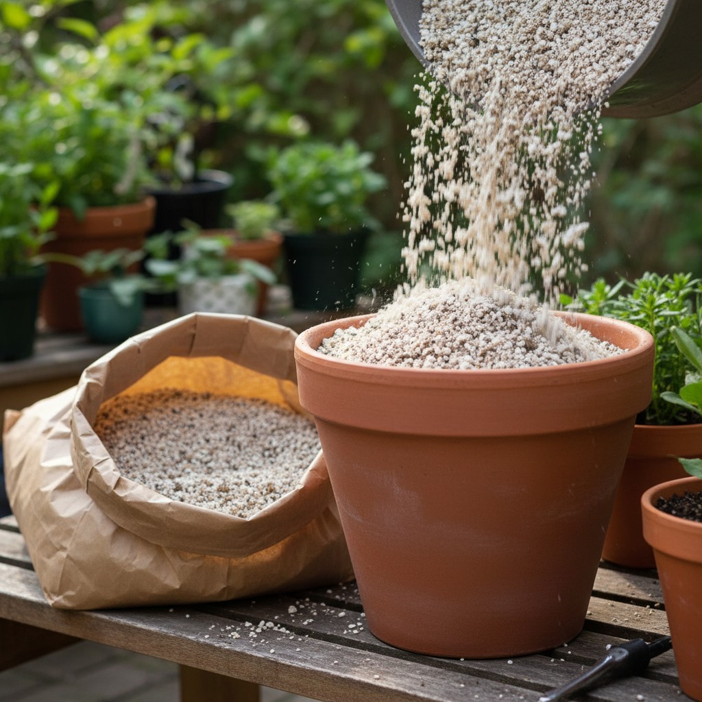 Premium potting mix being poured into a container
