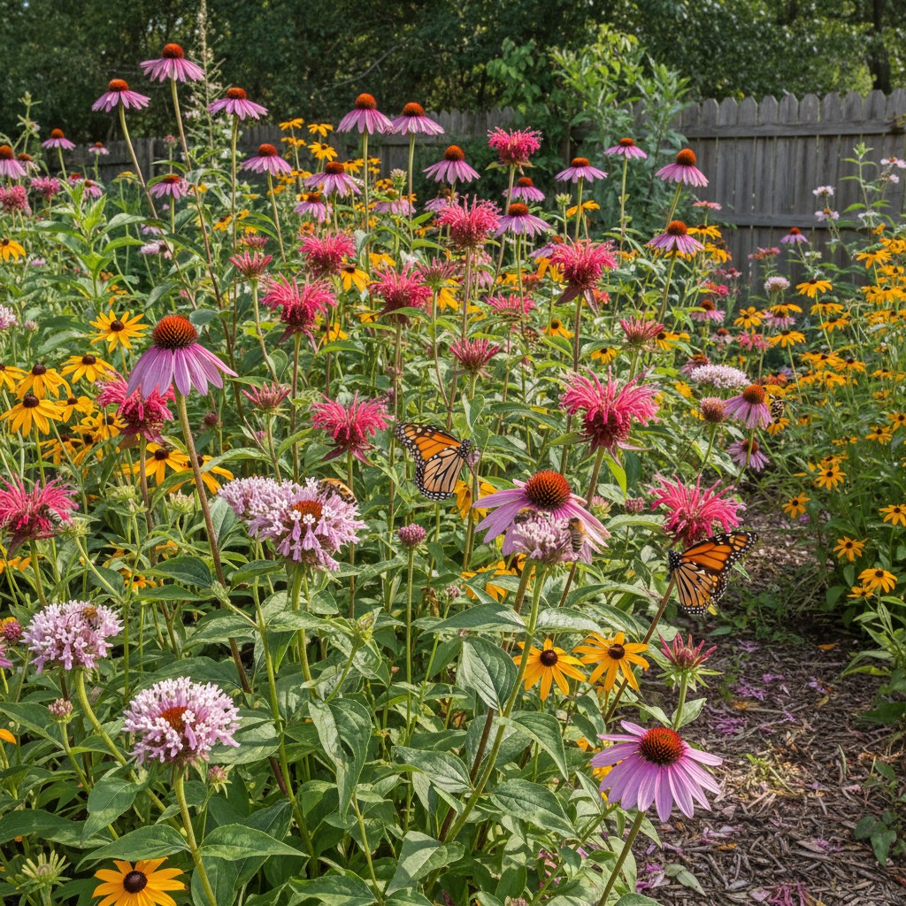 Pollinator garden with coneflowers and bee balm