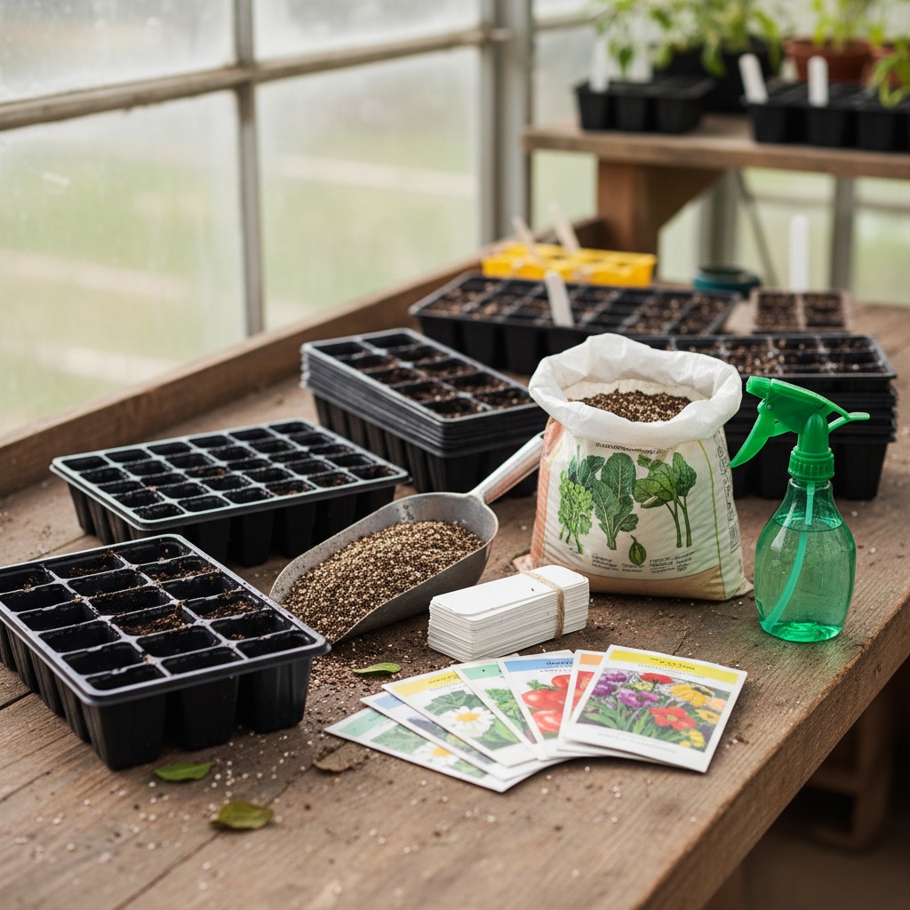 Seed starting supplies laid out