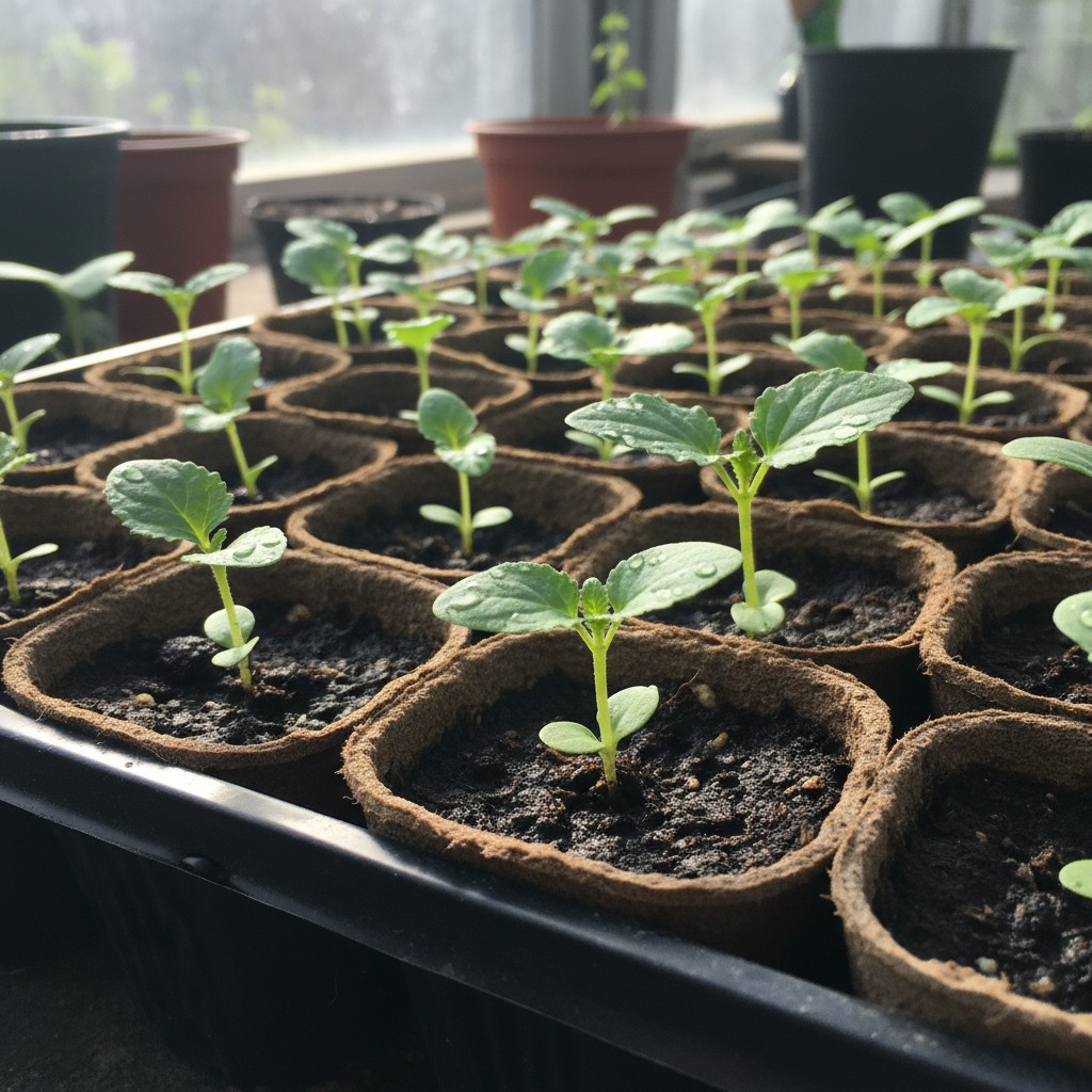 Seedlings showing first true leaves