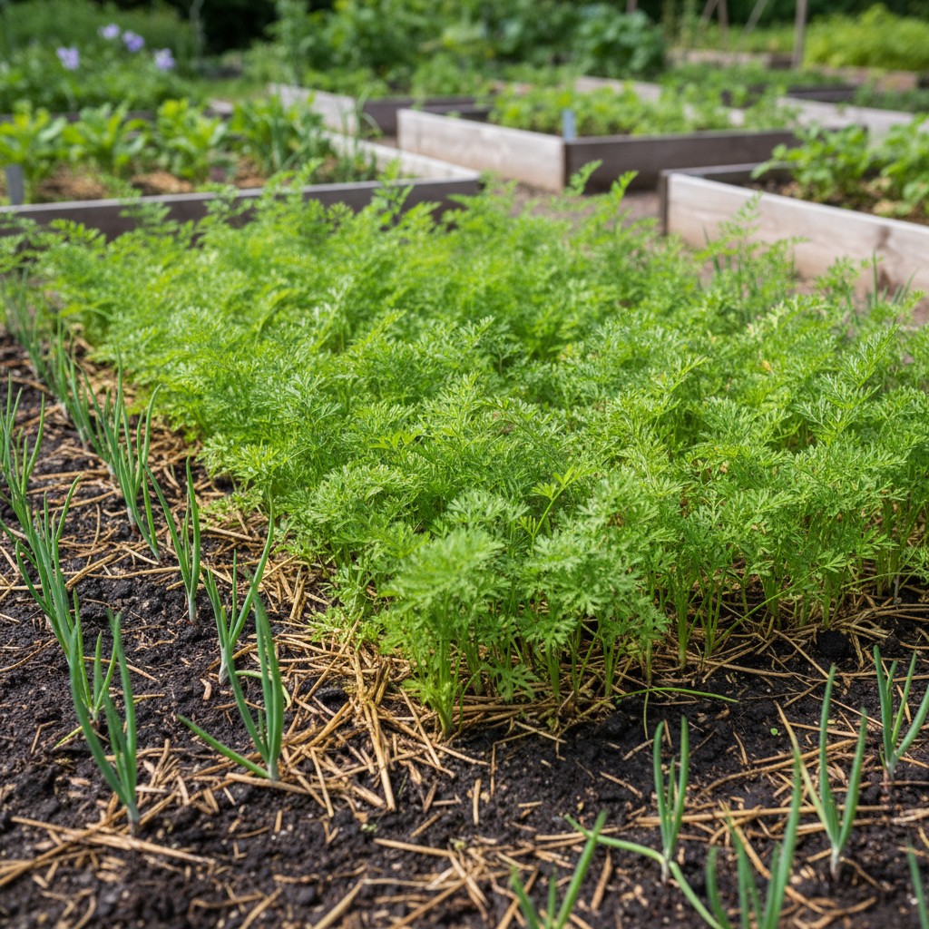 Carrots and onions in alternating rows