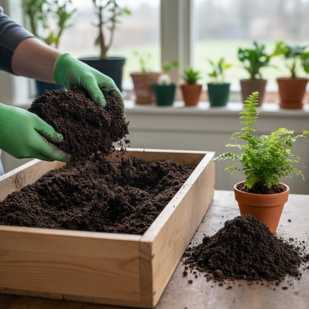Rich dark worm castings being harvested from a bin