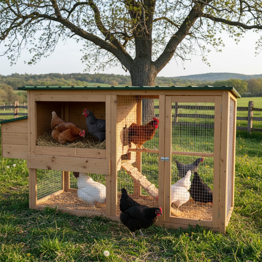 Raccoon-proof carabiner latch on a chicken coop door