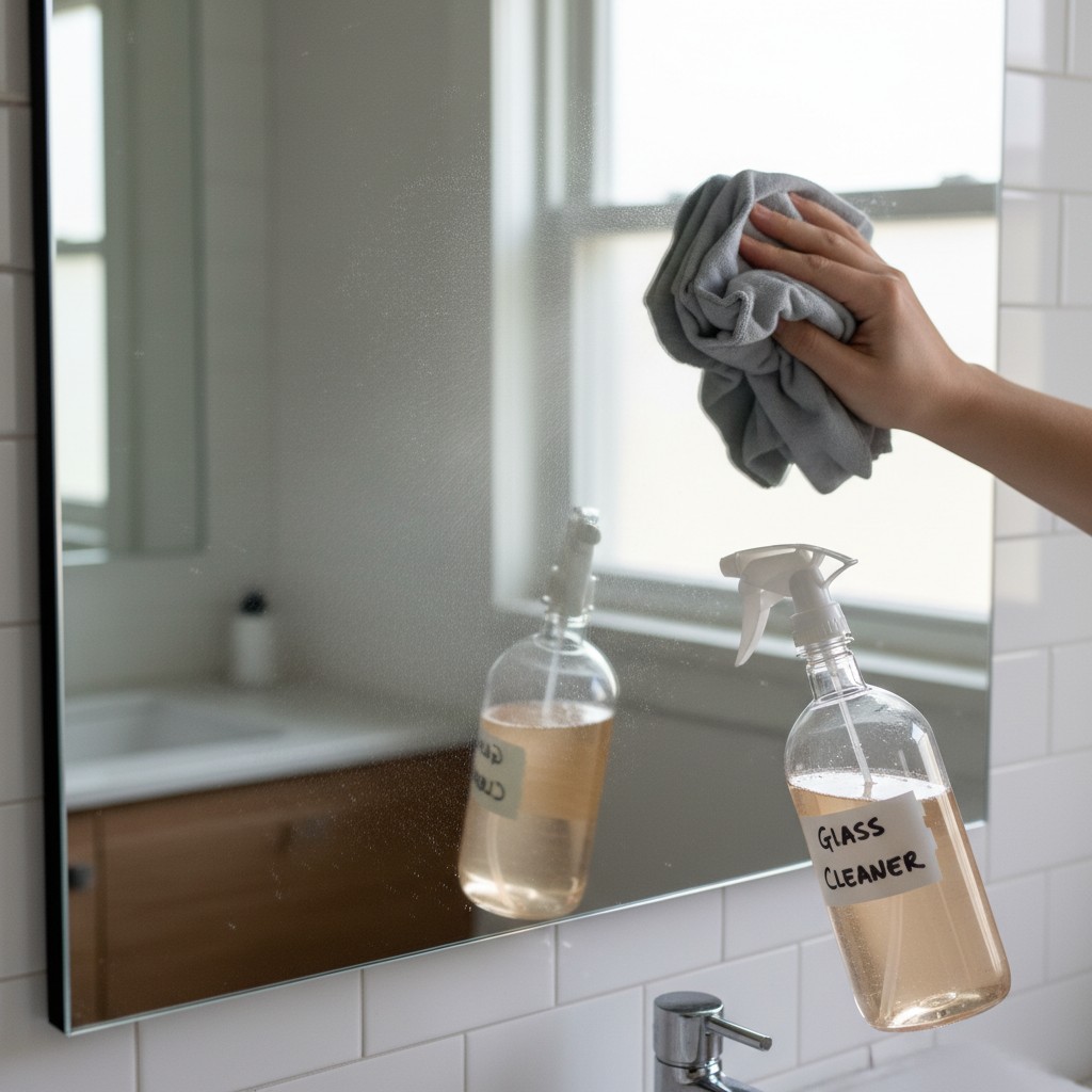 Streak-free window being cleaned with homemade vinegar glass cleaner