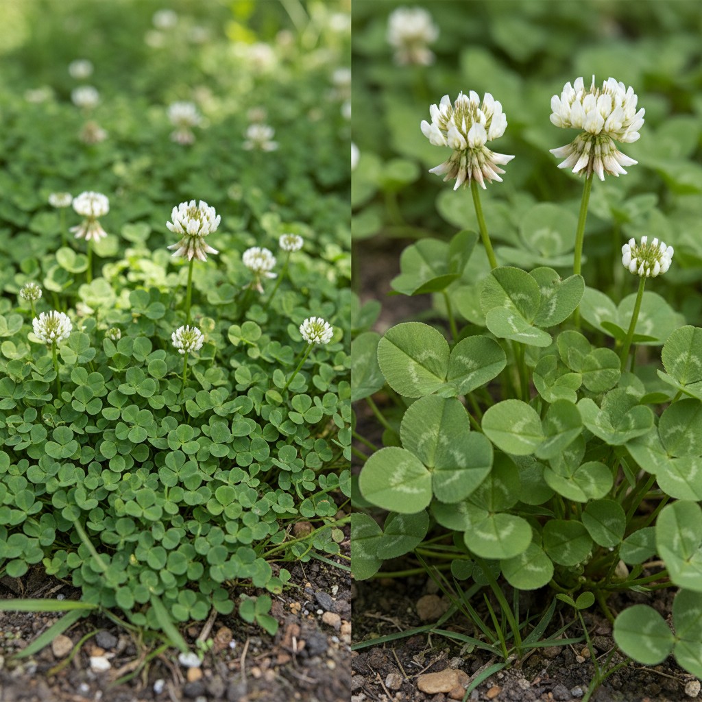 Hand broadcasting clover seed over a prepared lawn area