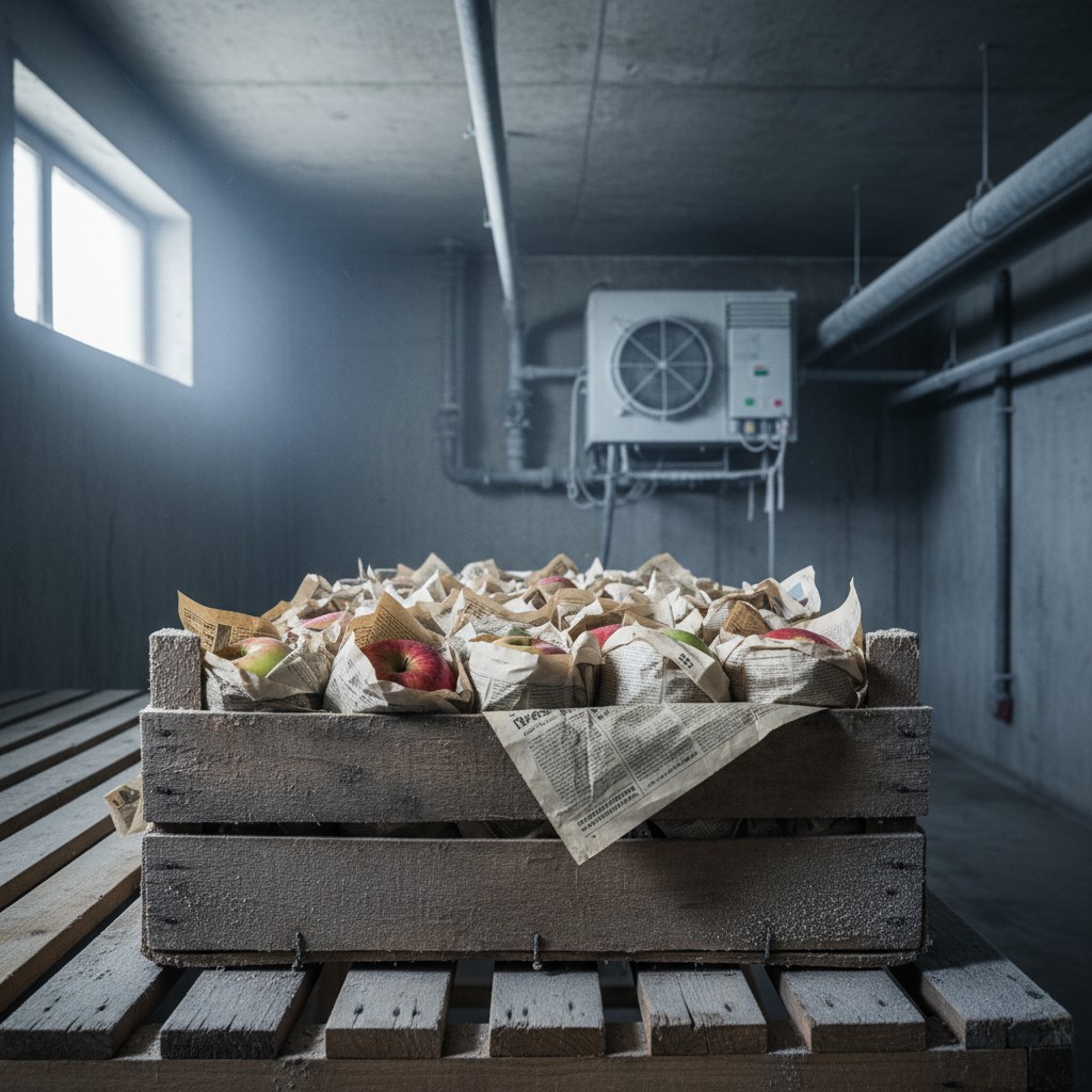 Carrots stored in damp sand in wooden crates