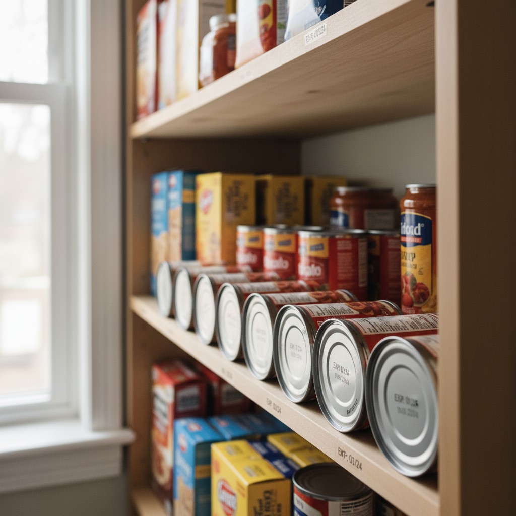 Pantry inventory checklist on a clipboard next to stored food