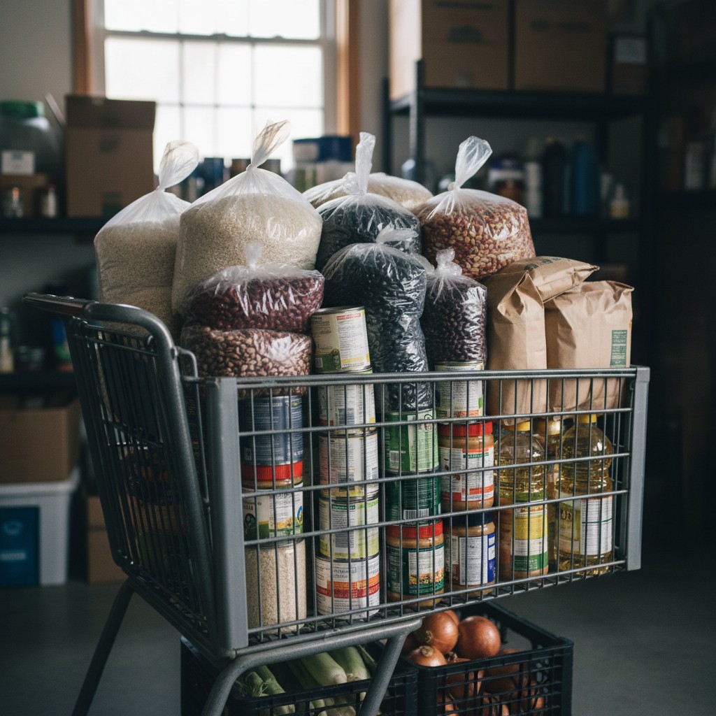 Dry goods being sealed in mylar bags with oxygen absorbers