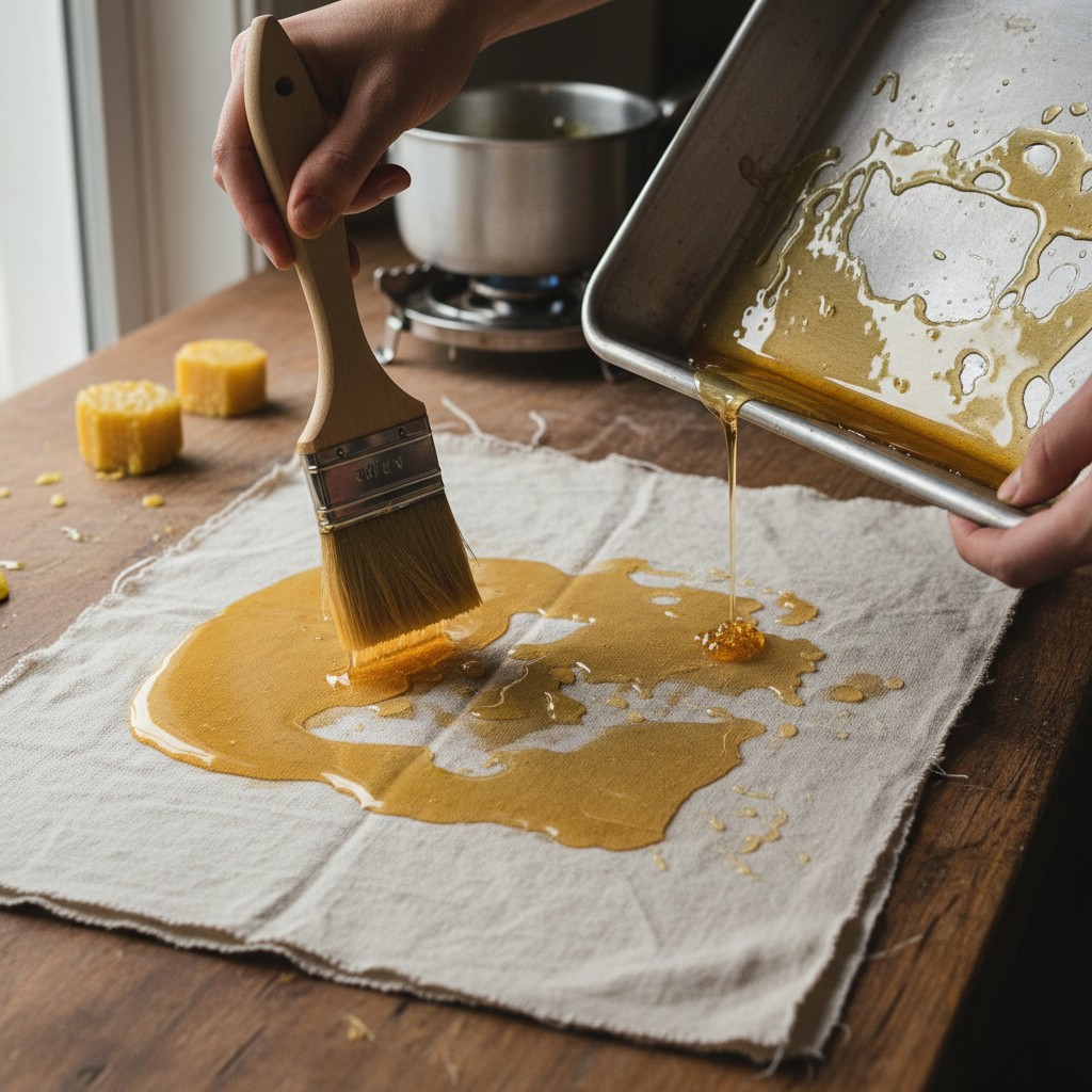 Beeswax wrap being molded around a bowl of leftovers